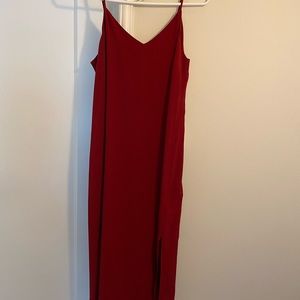 Madewell Red Silk Eva Side-Slit Slip Dress Bright Garnet
